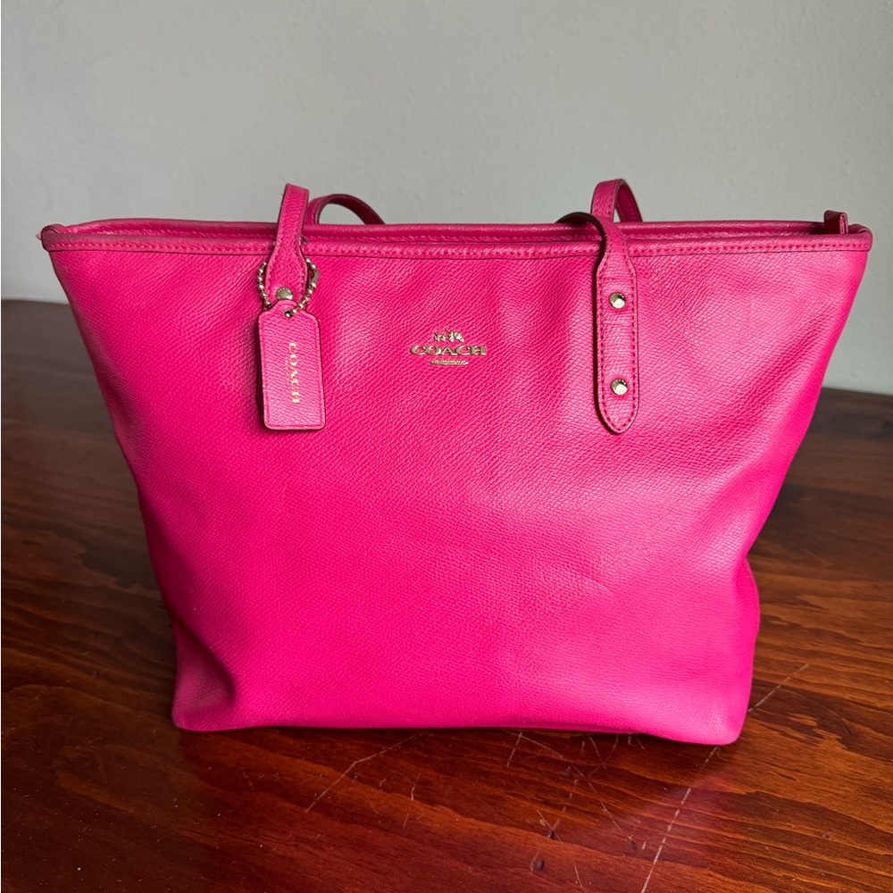 Coach Berry Pink Leather Shoulder Tote - Very Used